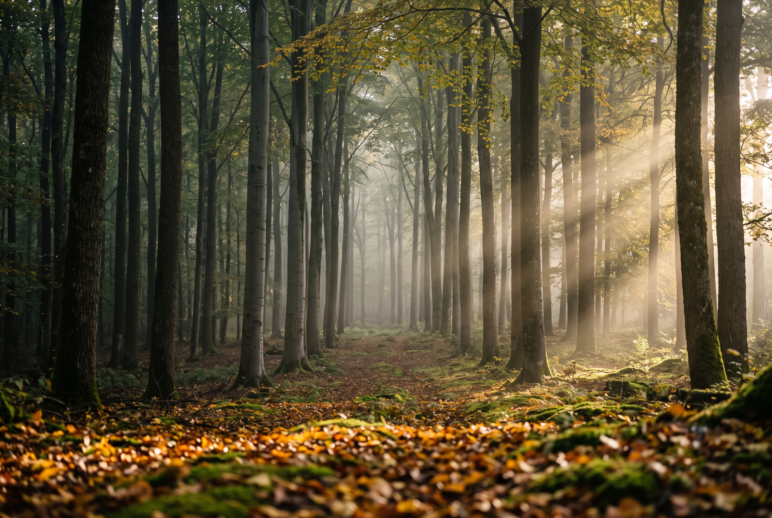 Forêt de feuillus au petit matin